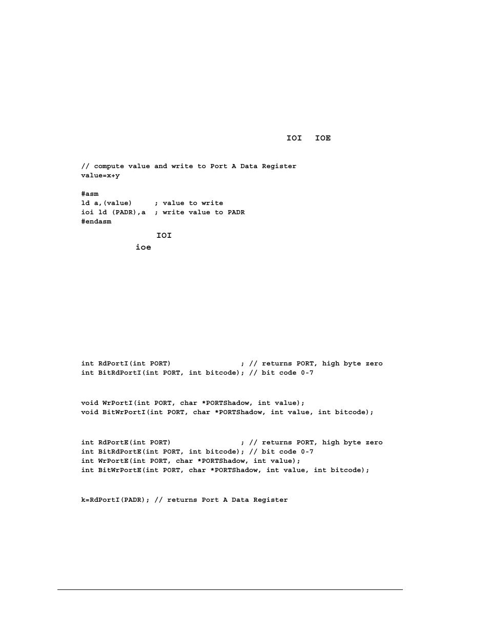 2 reading and writing i/o registers, 1 using assembly language, 2 using library functions | Jameco Electronics Rabbit 3000 User Manual | Page 251 / 349