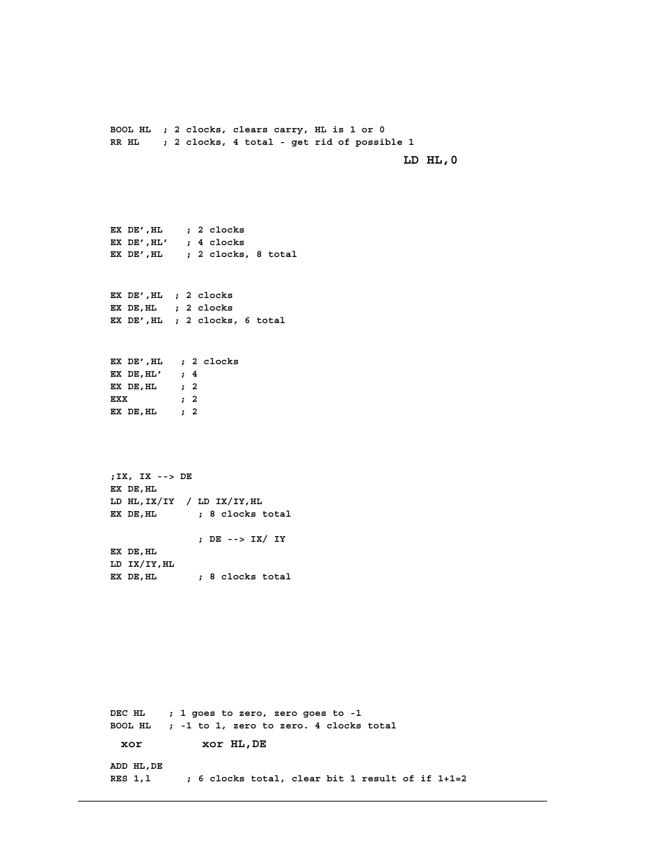 1 zero hl in 4 clocks, 2 exchanges not directly implemented, 3 manipulation of boolean variables | Jameco Electronics Rabbit 3000 User Manual | Page 49 / 349