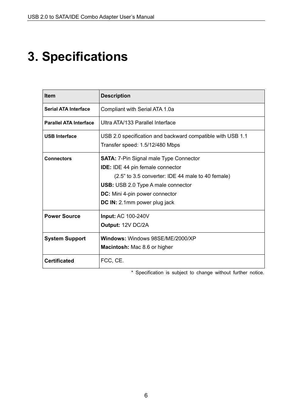 Specifications | Jameco Electronics PHILISHAVE 555 User Manual | Page 10 / 11