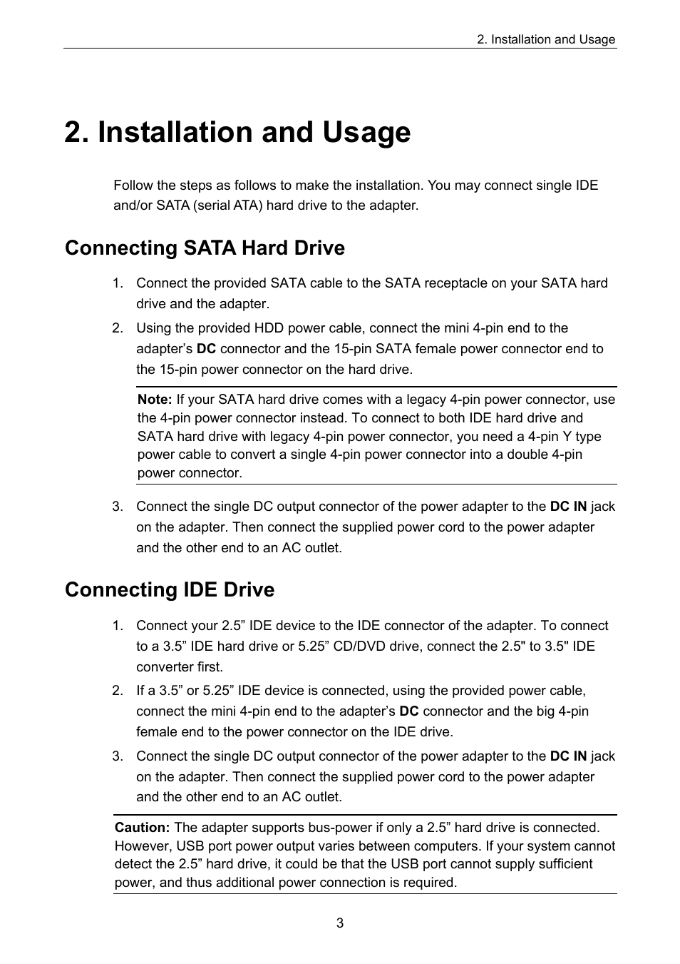 Installation and usage, Connecting sata hard drive connecting ide drive, Connecting sata hard drive | Connecting ide drive | Jameco Electronics PHILISHAVE 555 User Manual | Page 7 / 11