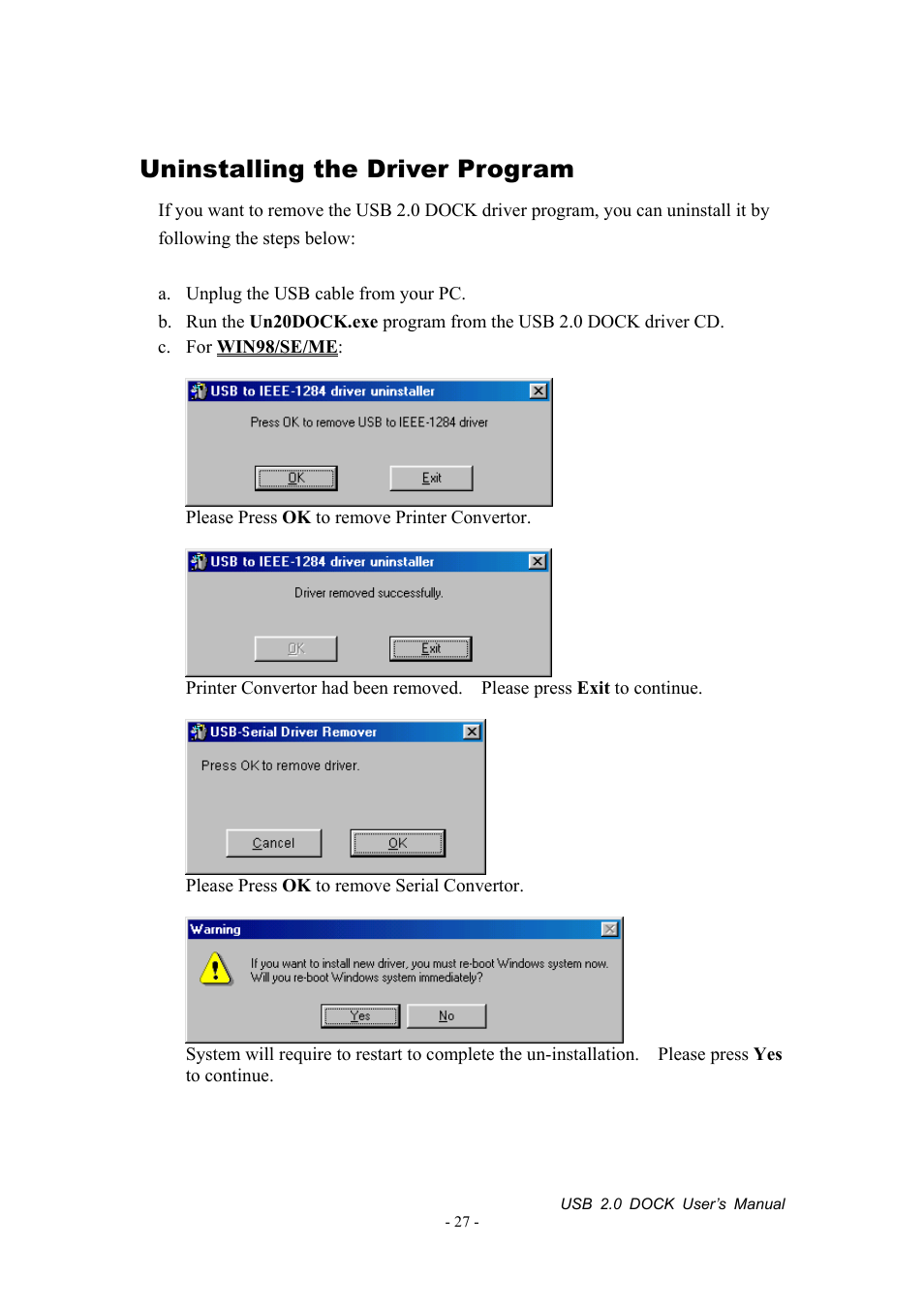 Uninstalling the driver program | Jameco Electronics 527822 User Manual | Page 28 / 31