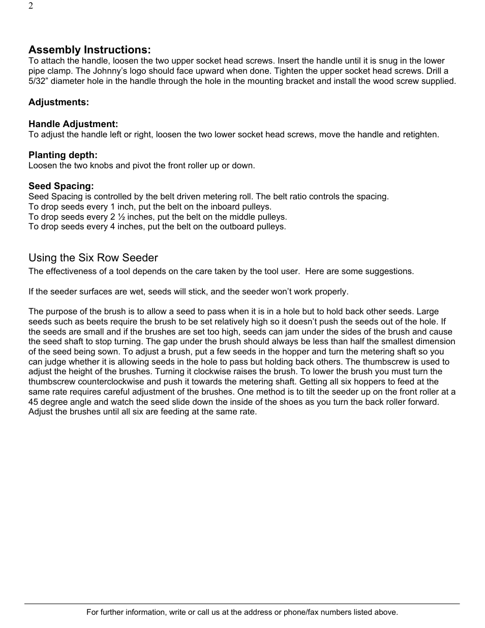 Johnny's Selected Seeds SIX-ROW SEEDER 9156 User Manual | Page 2 / 3