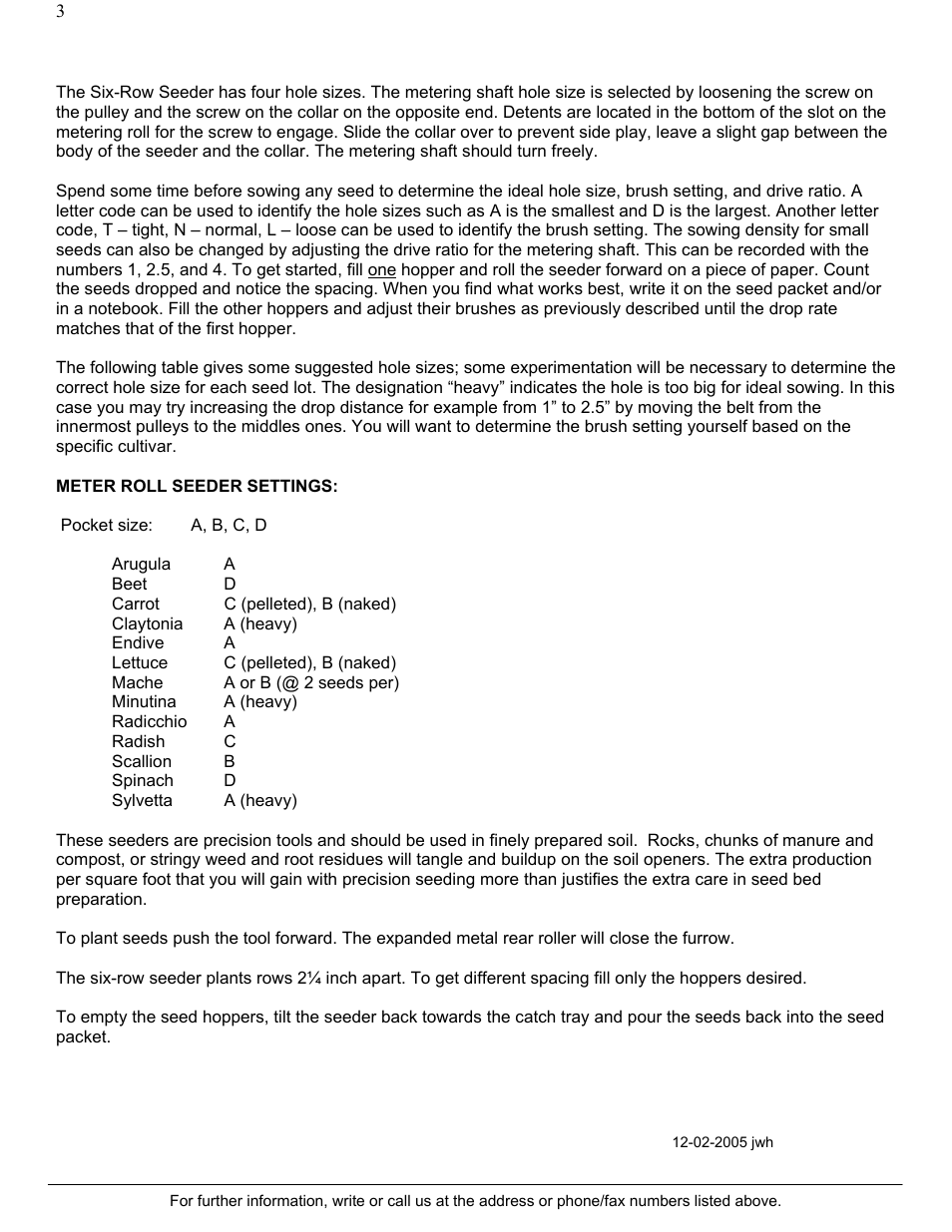 Johnny's Selected Seeds SIX-ROW SEEDER 9156 User Manual | Page 3 / 3