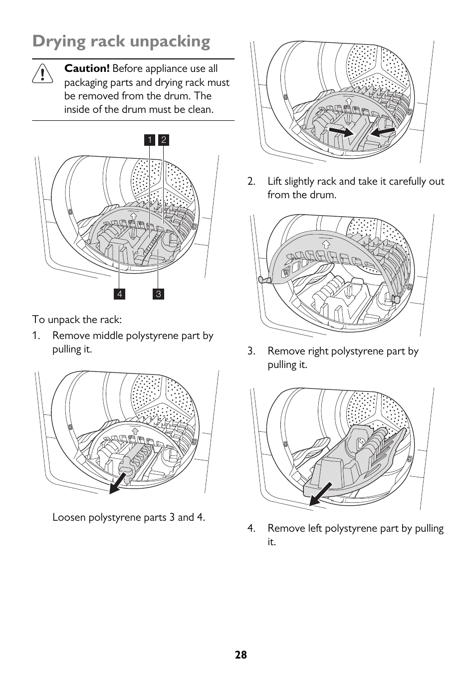 Drying rack unpacking | John Lewis JLTDH15 User Manual | Page 28 / 32