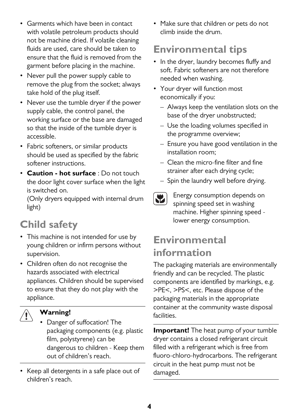 Child safety, Environmental tips, Environmental information | John Lewis JLTDH15 User Manual | Page 4 / 32