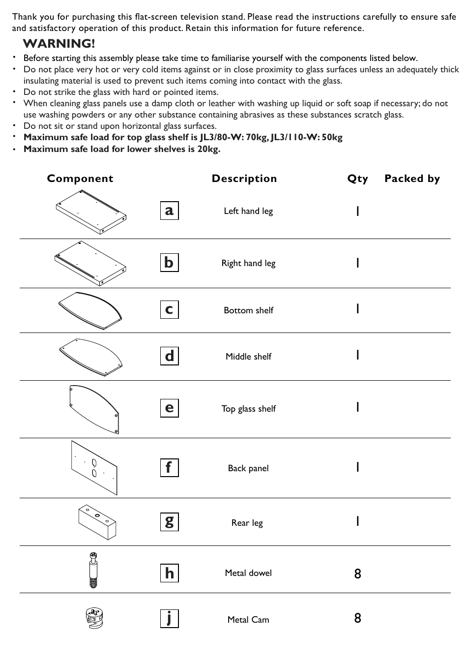 Ab c d, Gh j | John Lewis FLAT-SCREEN TELEVISION STAND JL3/80-W User Manual | Page 2 / 5