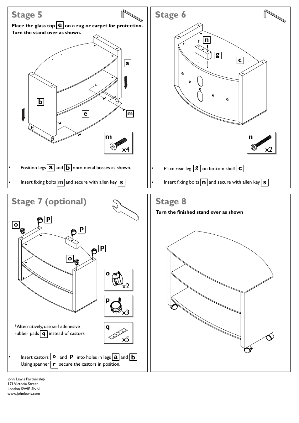 Stage 5 stage 6, Stage 7 (optional) stage 8 | John Lewis FLAT-SCREEN TELEVISION STAND JL3/80-W User Manual | Page 5 / 5