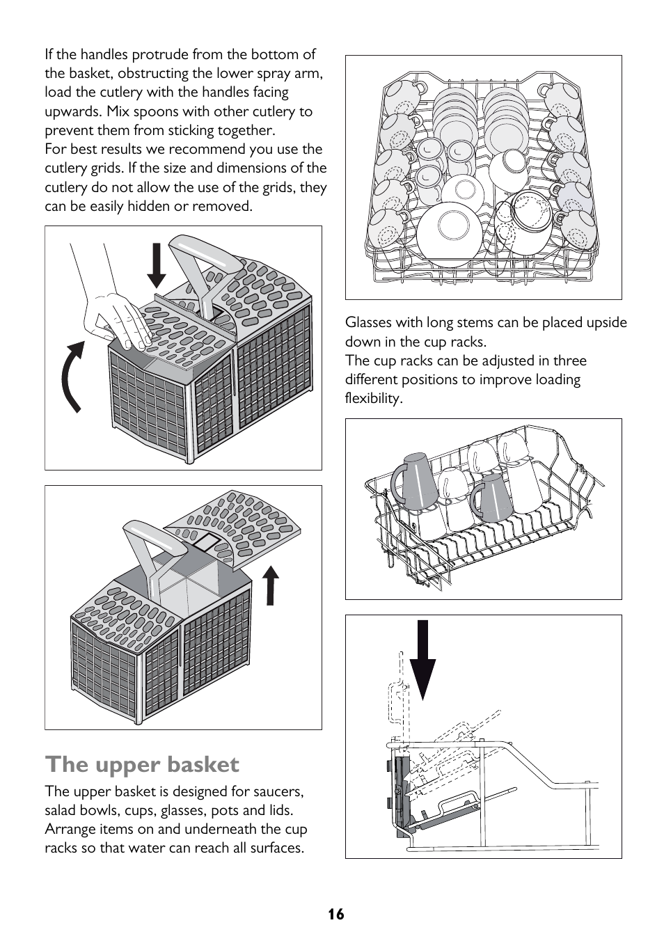 The upper basket | John Lewis JLDWS1208 User Manual | Page 16 / 36