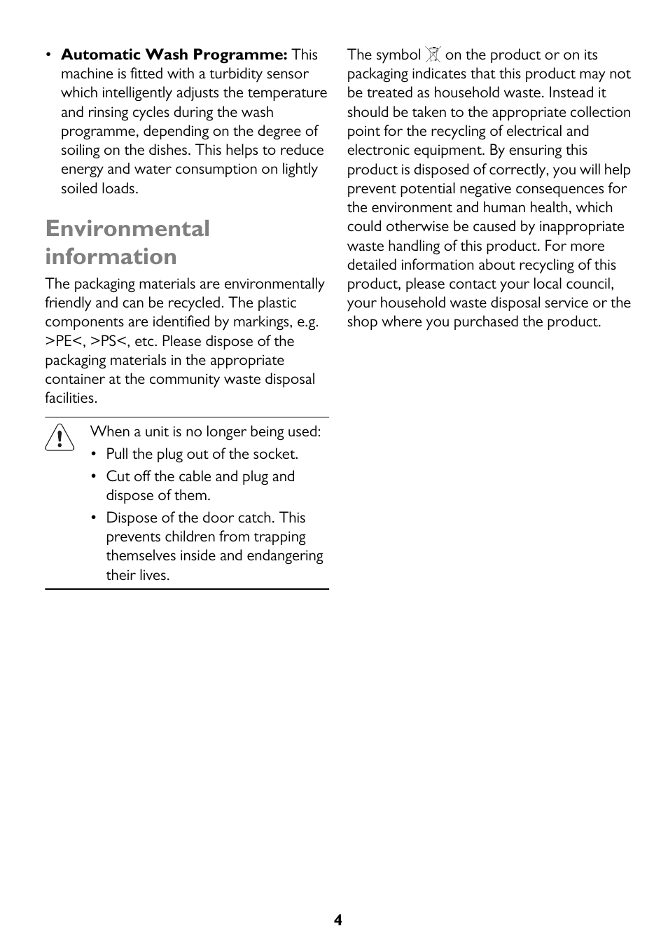 Environmental information | John Lewis JLDWS1208 User Manual | Page 4 / 36