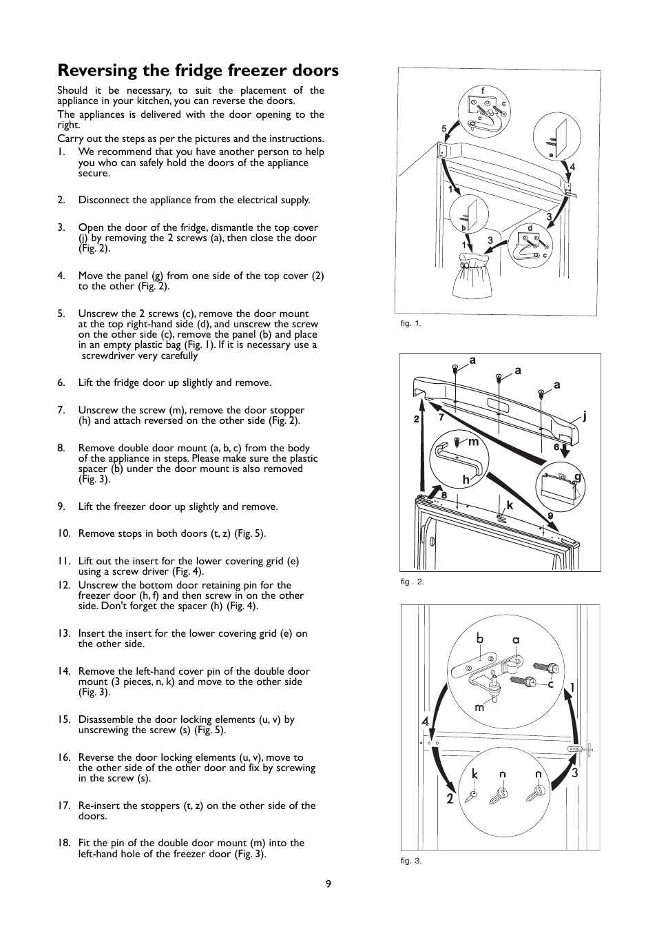 Reversing the fridge freezer doors | John Lewis JLFFW2007 User Manual | Page 9 / 24