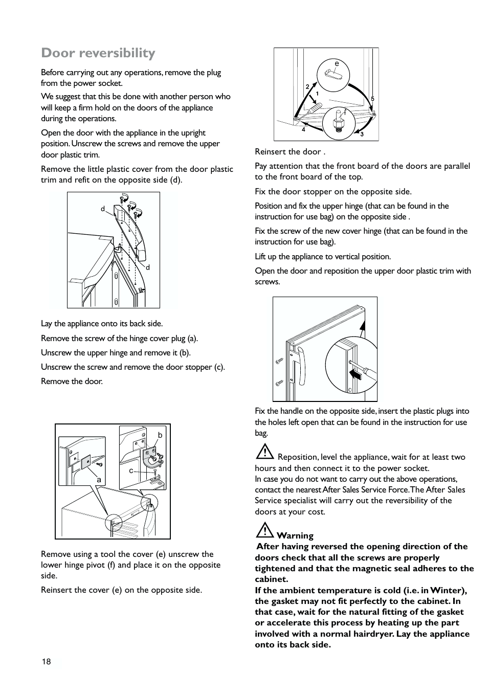 Door reversibility | John Lewis JLFZW1810 User Manual | Page 18 / 20
