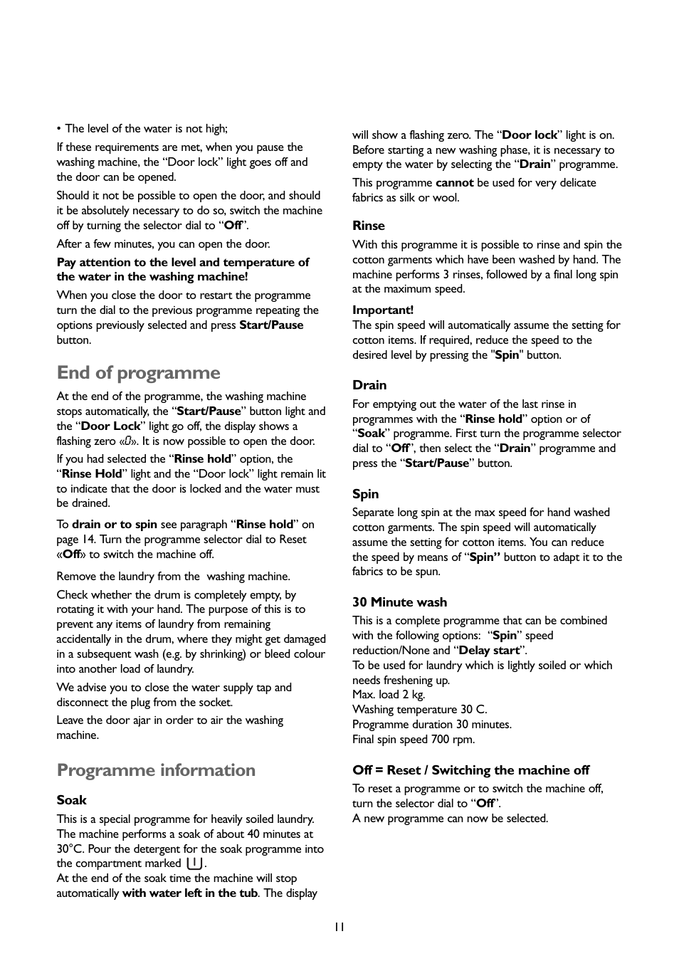End of programme, Programme information | John Lewis JLBIWM 1402 User Manual | Page 11 / 28