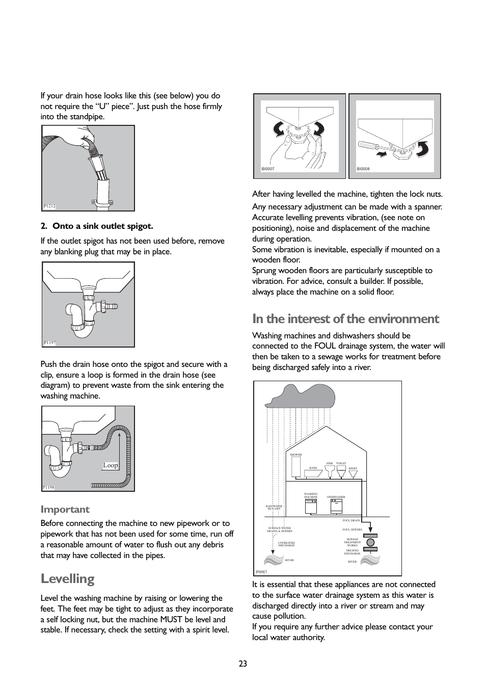 Levelling, Important | John Lewis JLBIWM 1402 User Manual | Page 23 / 28