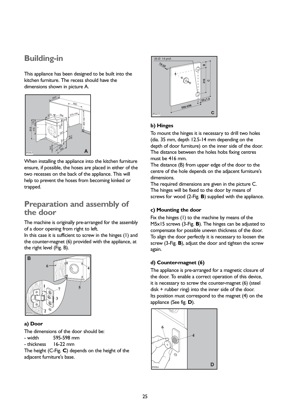 Building-in, Preparation and assembly of the door | John Lewis JLBIWM 1402 User Manual | Page 25 / 28