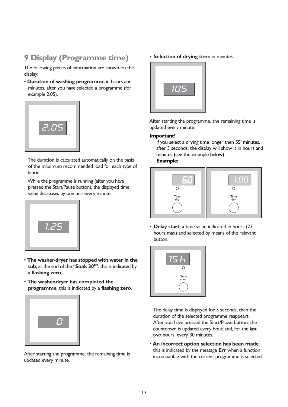 9 display (programme time) | John Lewis JLWD 1406 1400 User Manual | Page 13 / 31