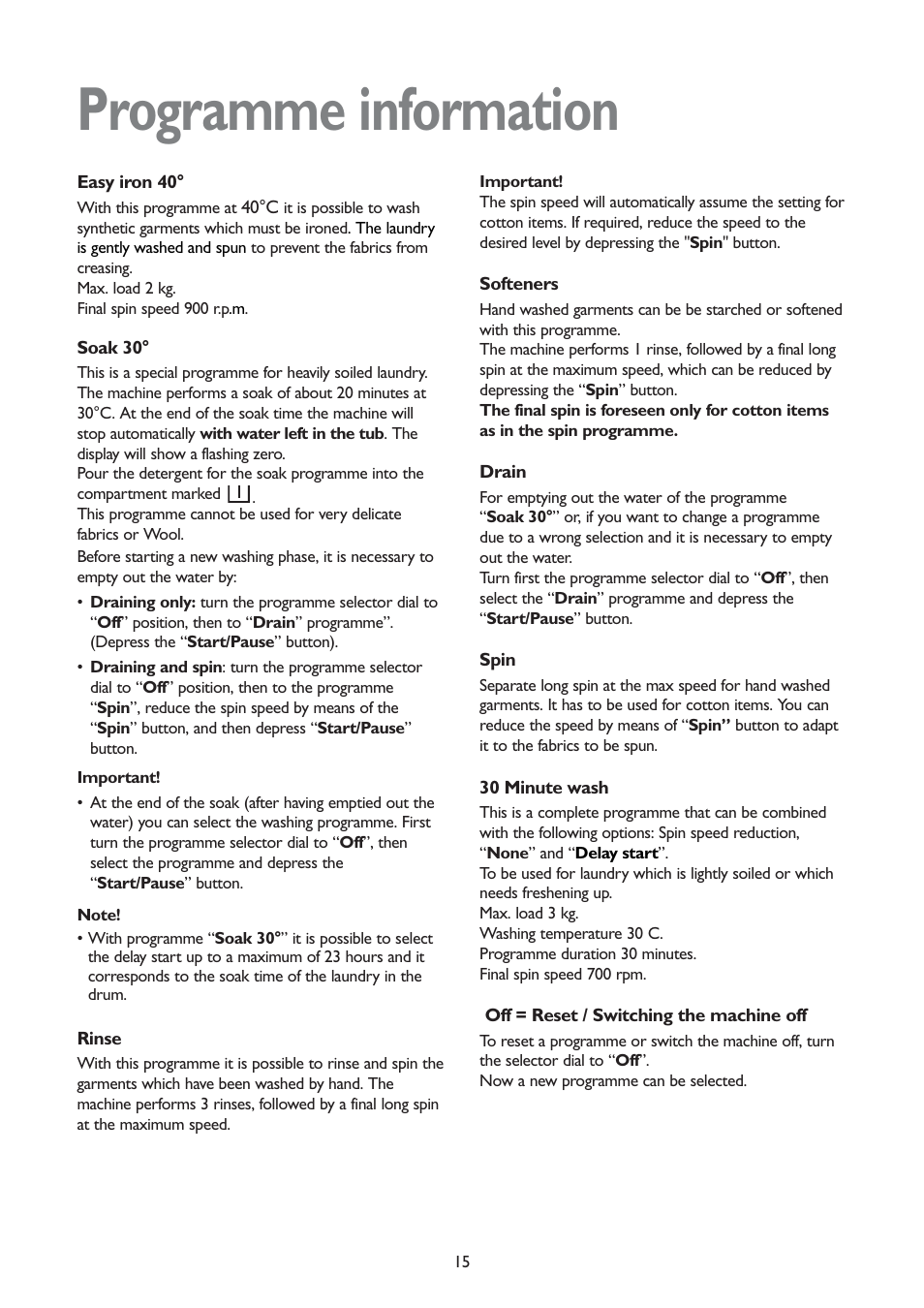 Programme information | John Lewis JLWD 1406 1400 User Manual | Page 15 / 31
