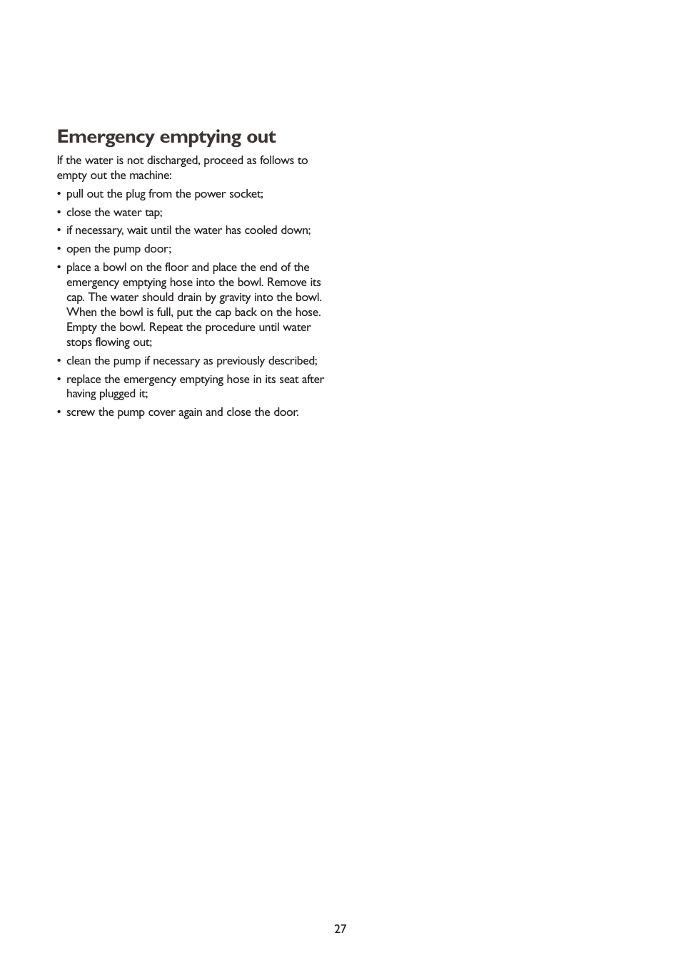 Emergency emptying out | John Lewis JLWD 1406 1400 User Manual | Page 27 / 31
