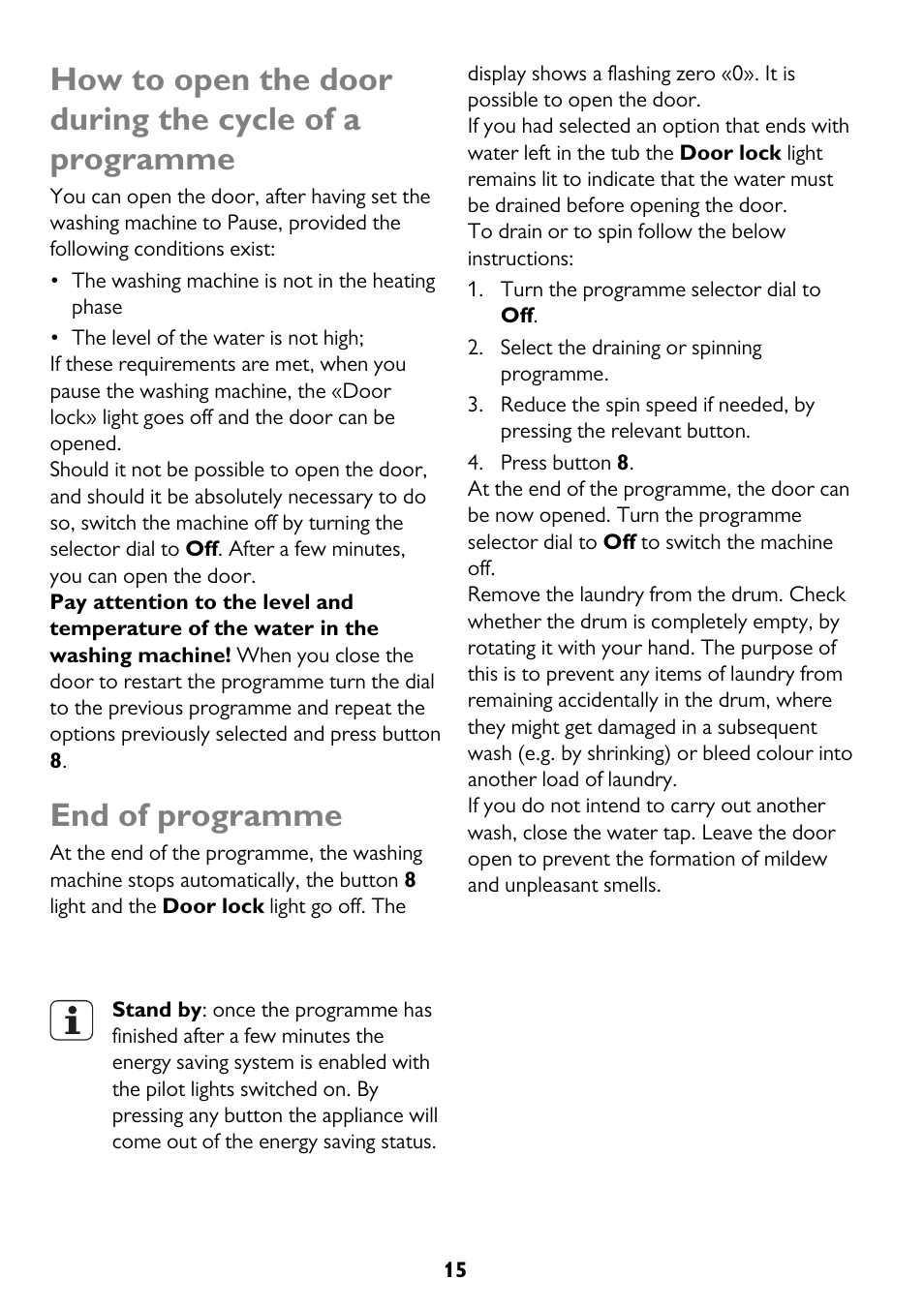 End of programme | John Lewis JLWD 1610 User Manual | Page 15 / 44