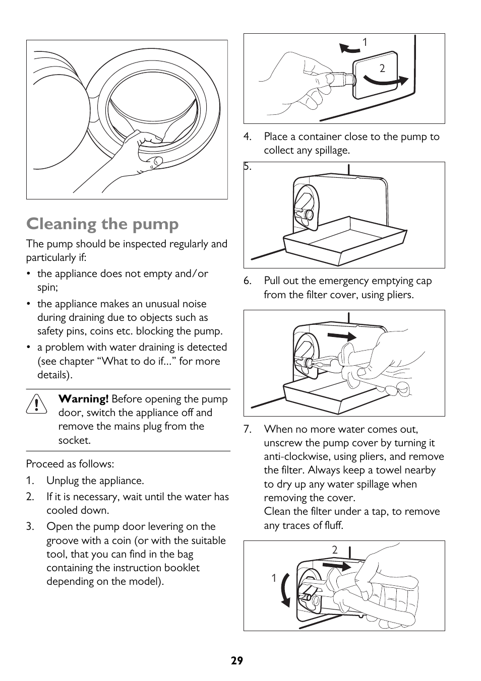 Cleaning the pump | John Lewis JLWD 1610 User Manual | Page 29 / 44