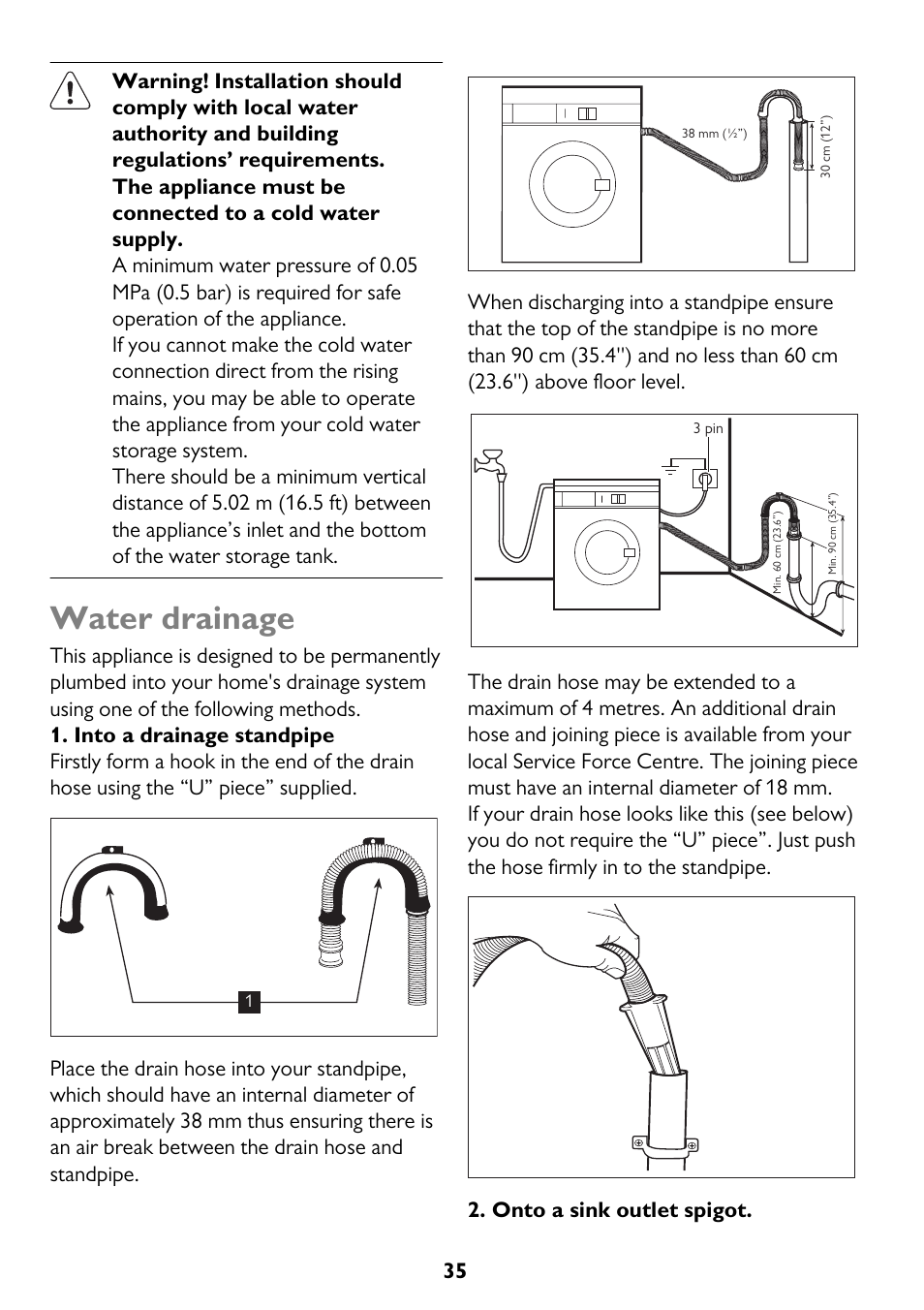 Water drainage | John Lewis JLWD 1610 User Manual | Page 35 / 44