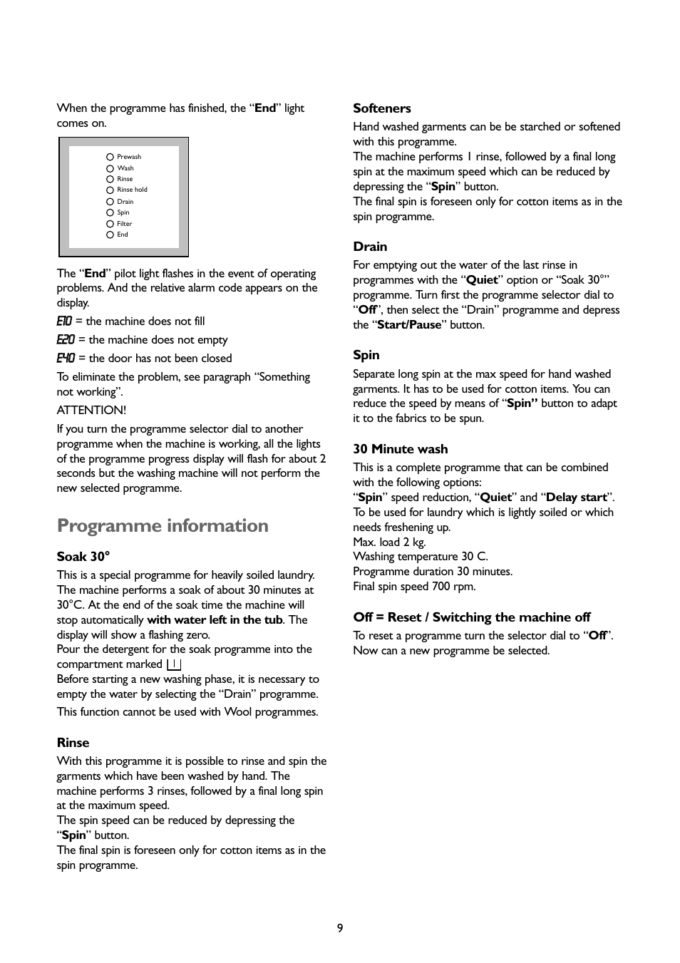 Programme information | John Lewis JLWM1201 User Manual | Page 9 / 26