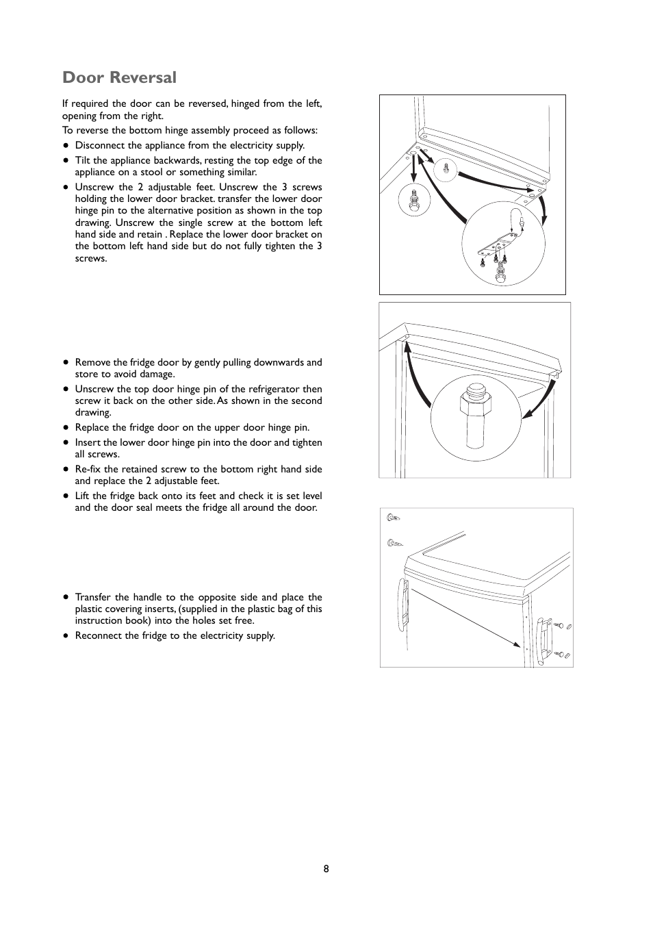 Door reversal | John Lewis JLUCFRW6001 User Manual | Page 8 / 20