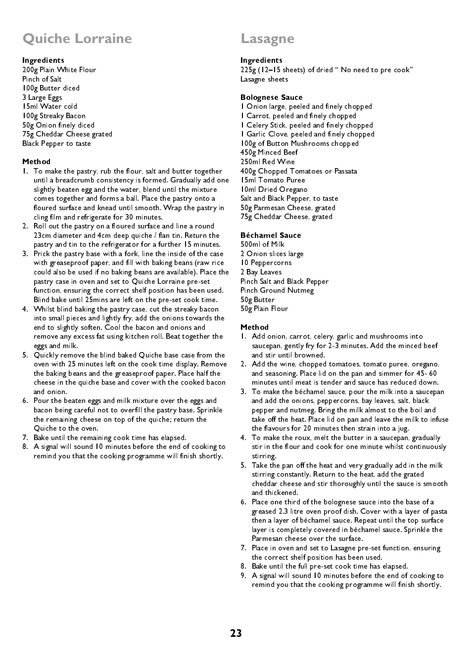 Quiche lorraine, Lasagne, Ingredients | Method, Bolognese sauce, Béchamel sauce | John Lewis JLBIDOS906 User Manual | Page 23 / 40
