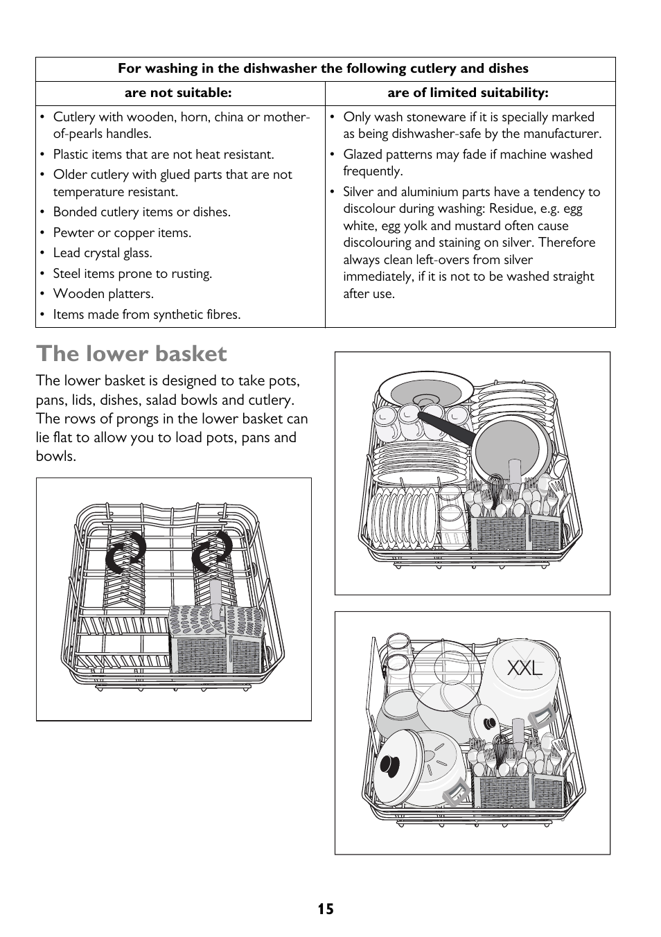 The lower basket | John Lewis JLDW 1225 User Manual | Page 15 / 36