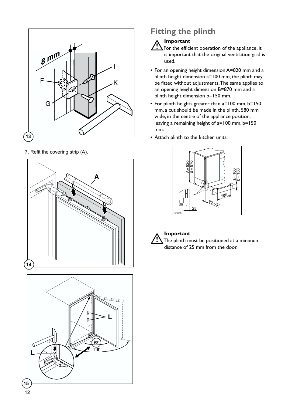 Fitting the plinth, 8 mm, Gk i f | John Lewis JLBIUCF 01 User Manual | Page 12 / 20