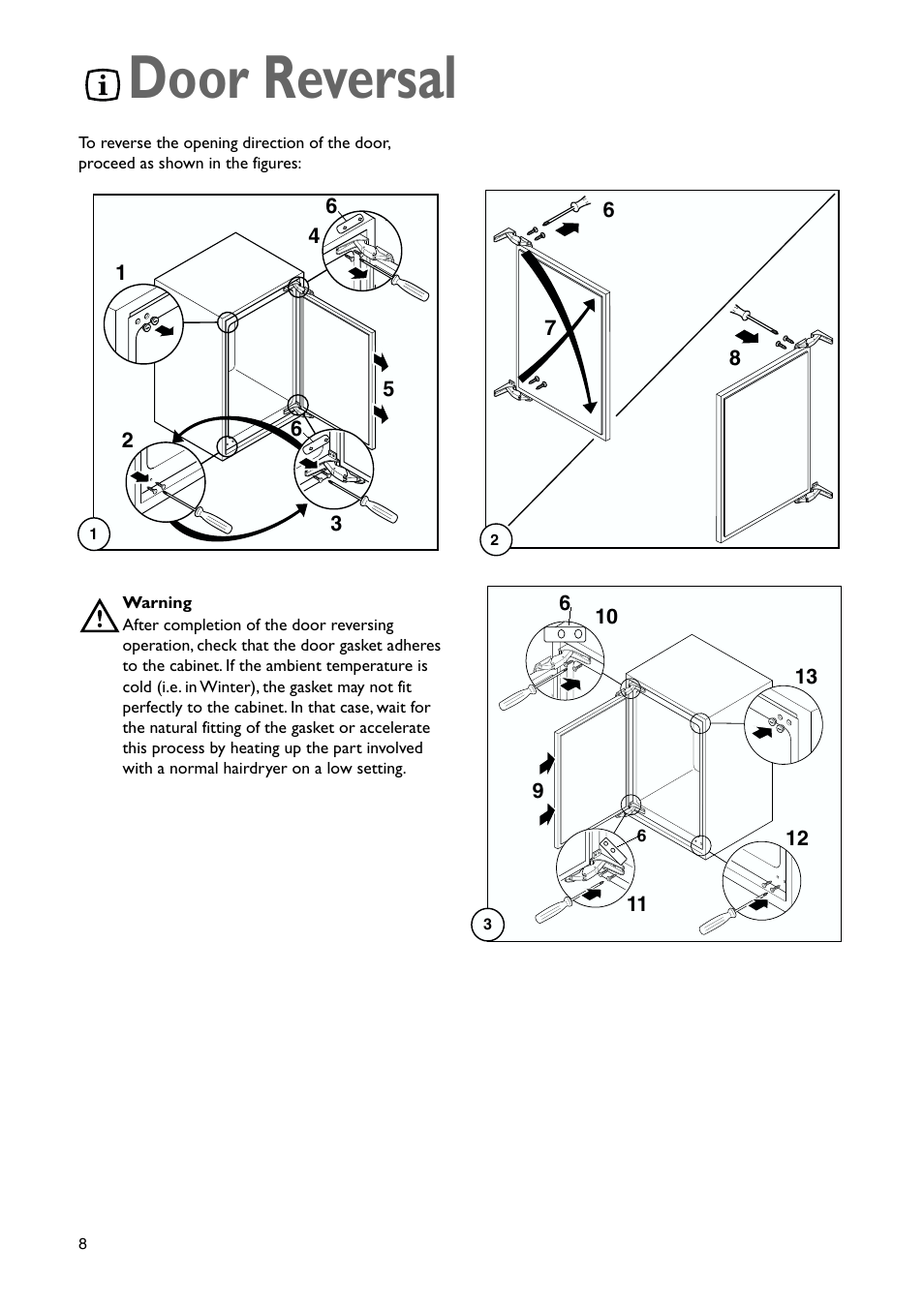 Door reversal | John Lewis JLBIUCF 01 User Manual | Page 8 / 20