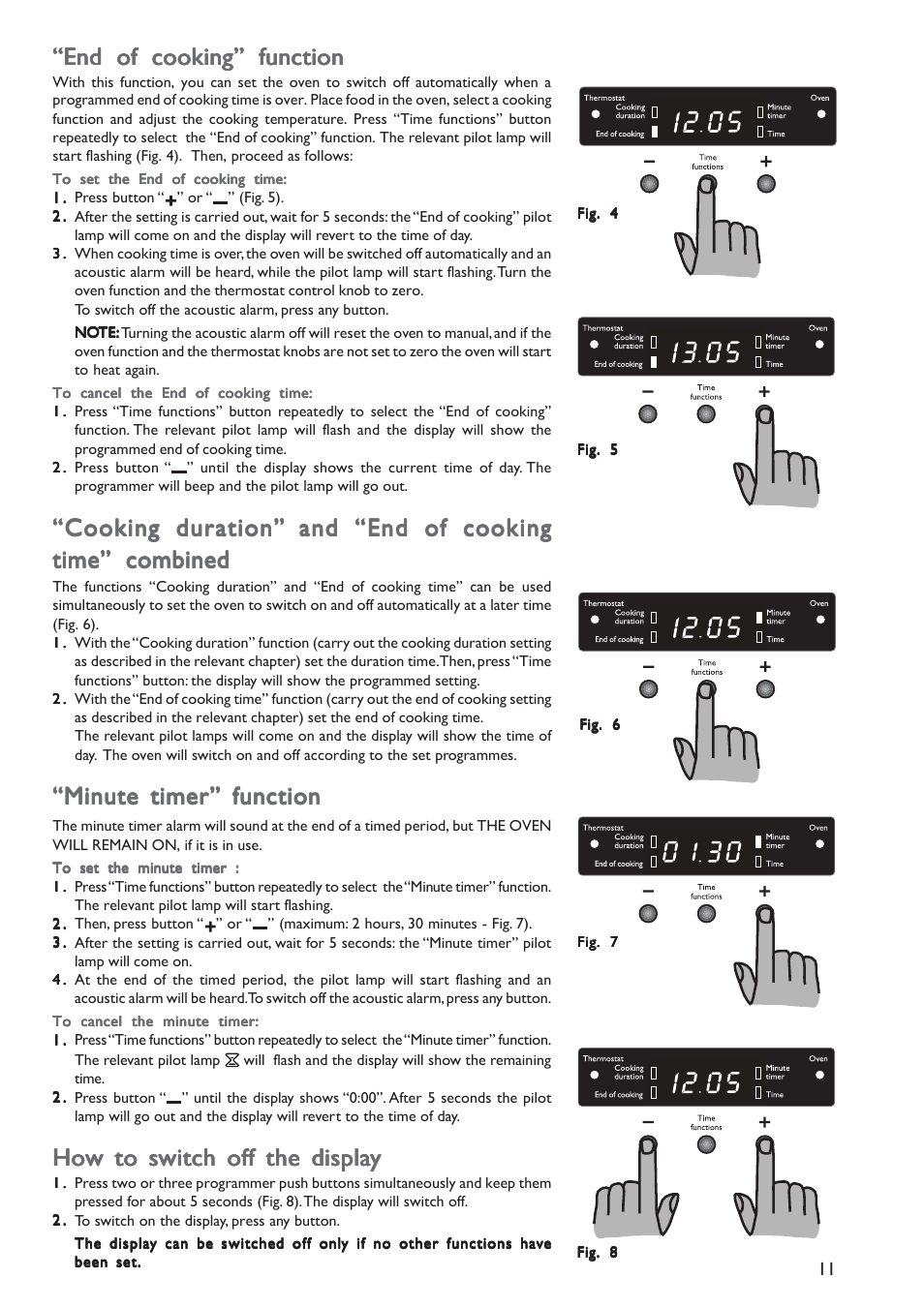 End of cooking” function, Cooking duration, Minute timer” function | John Lewis JLBIOS601 User Manual | Page 11 / 24