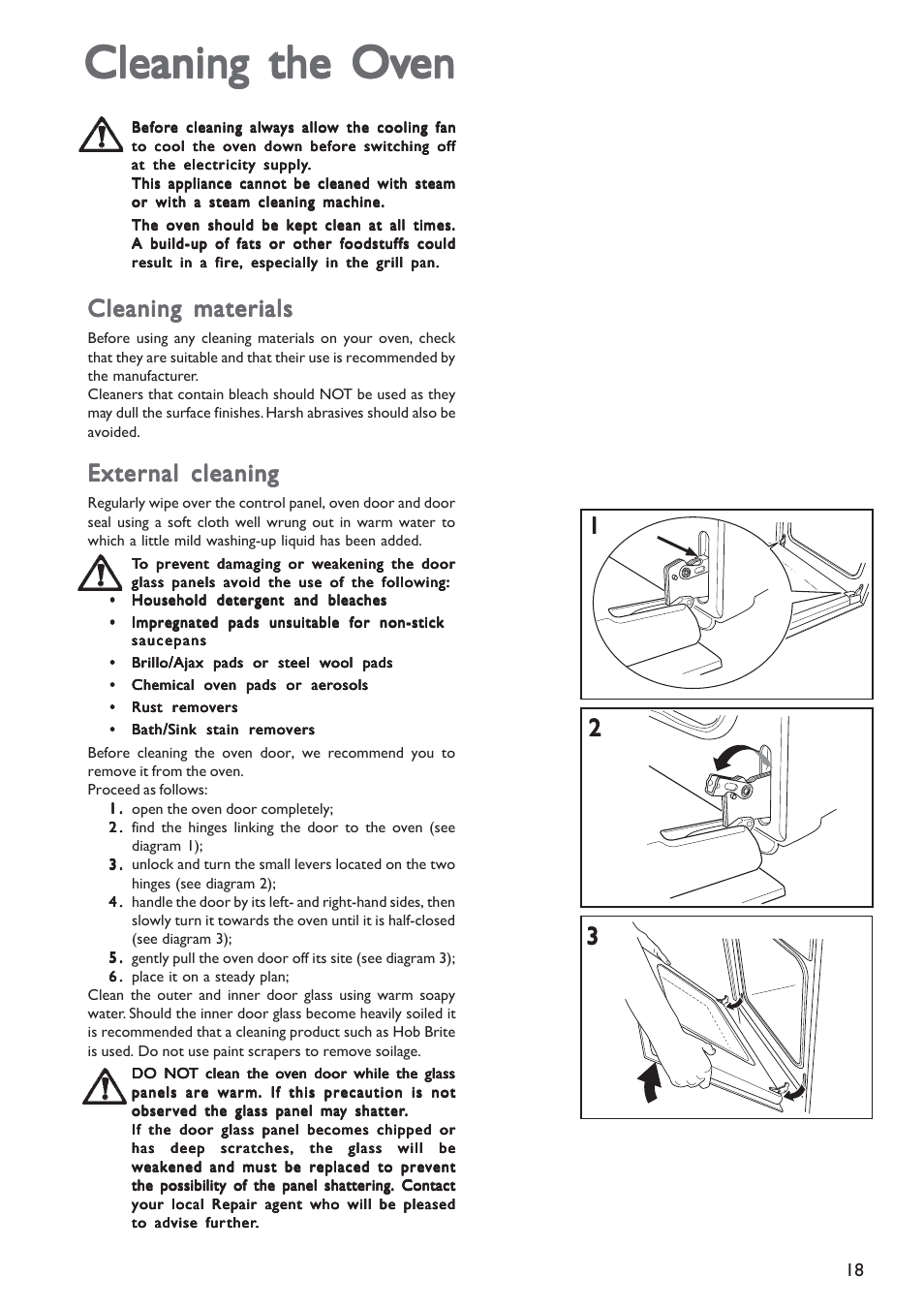 Cleaning the ov, Cleaning the ov cleaning the oven en en en en, Cleaning materials | External cleaning | John Lewis JLBIOS601 User Manual | Page 18 / 24