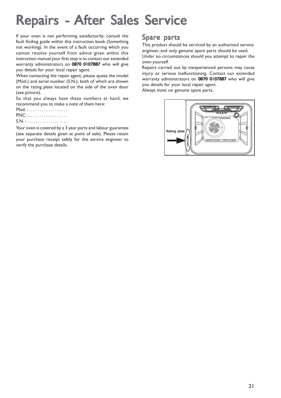 Repairs | John Lewis JLBIOS601 User Manual | Page 21 / 24