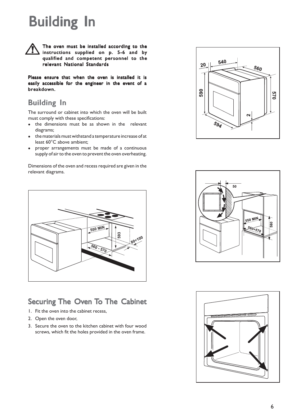 Building in, Securing | John Lewis JLBIOS601 User Manual | Page 6 / 24