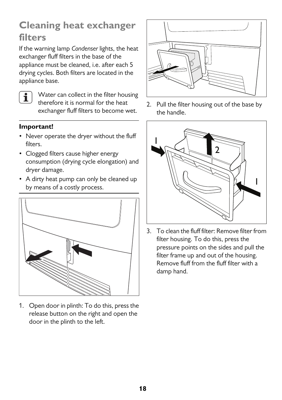 Cleaning heat exchanger filters | John Lewis JLTDC11 User Manual | Page 18 / 32