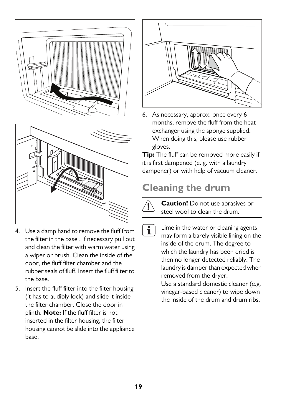 Cleaning the drum | John Lewis JLTDC11 User Manual | Page 19 / 32