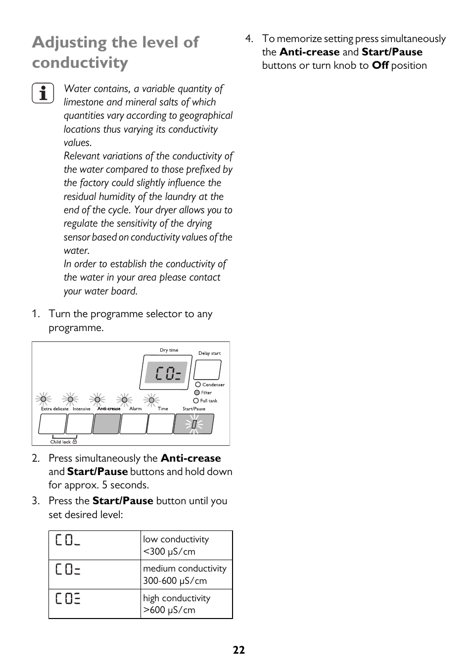 Adjusting the level of conductivity | John Lewis JLTDC11 User Manual | Page 22 / 32