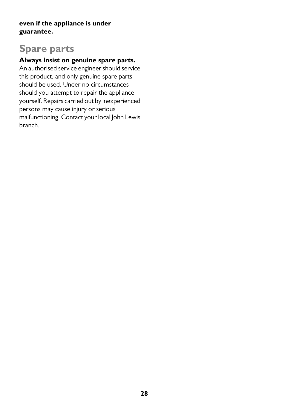 Spare parts | John Lewis JLTDC11 User Manual | Page 28 / 32