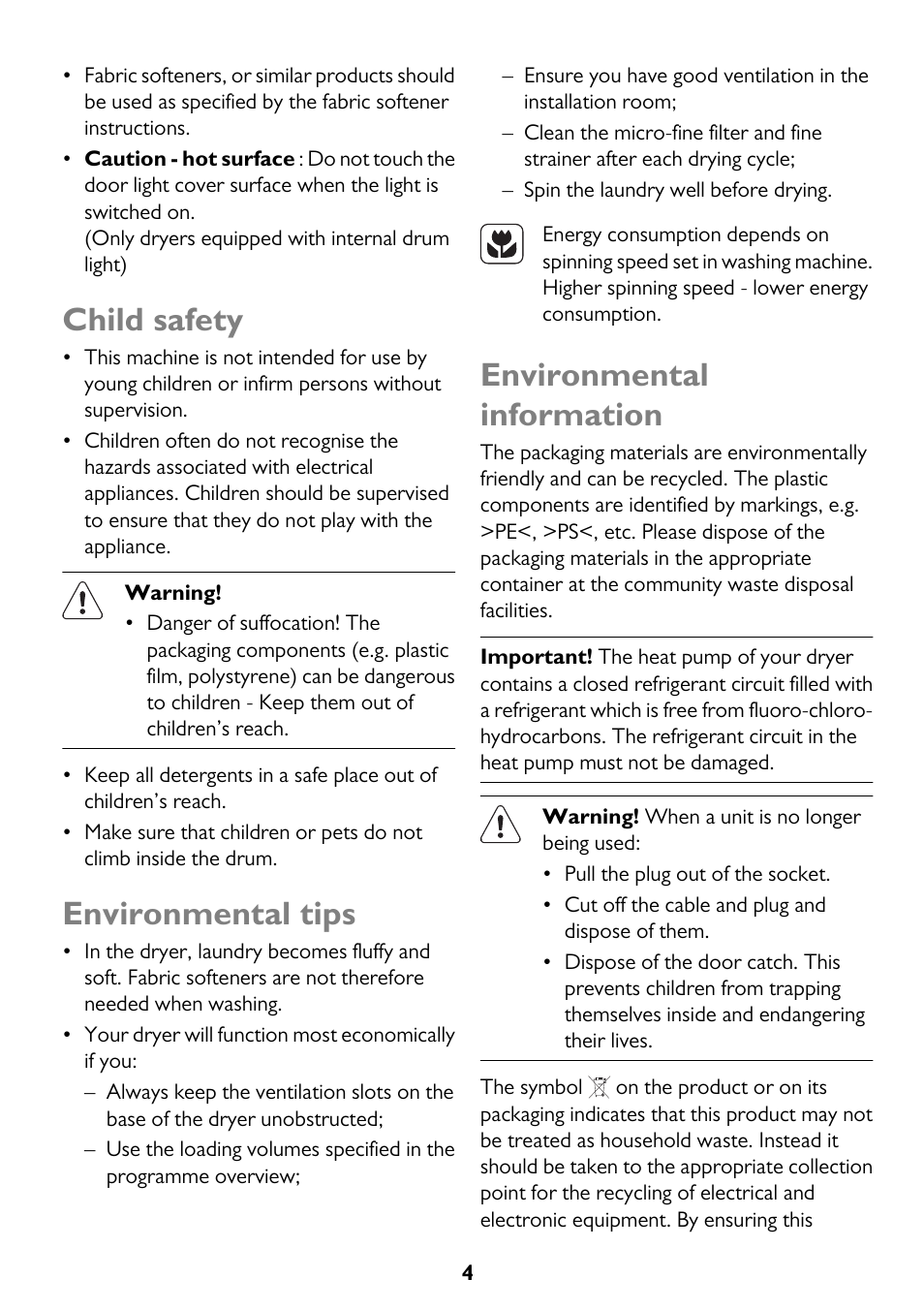 Child safety, Environmental tips, Environmental information | John Lewis JLTDC11 User Manual | Page 4 / 32