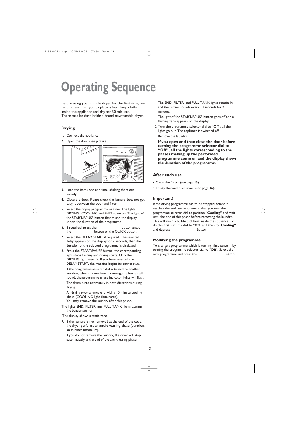 Operating sequence | John Lewis JLTDC 05 User Manual | Page 13 / 20