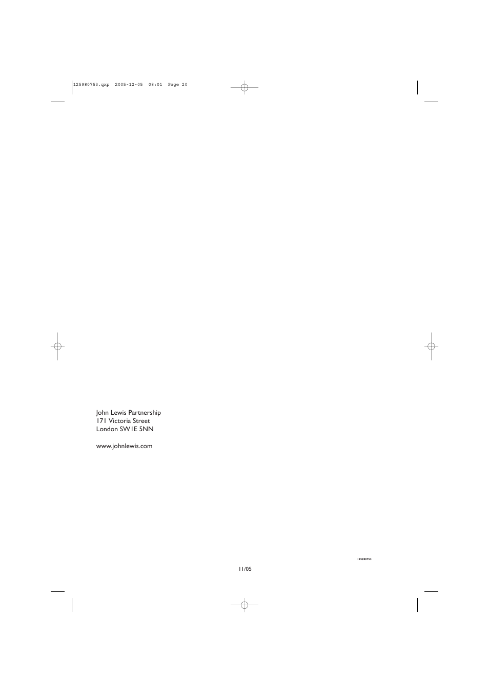 John Lewis JLTDC 05 User Manual | Page 20 / 20