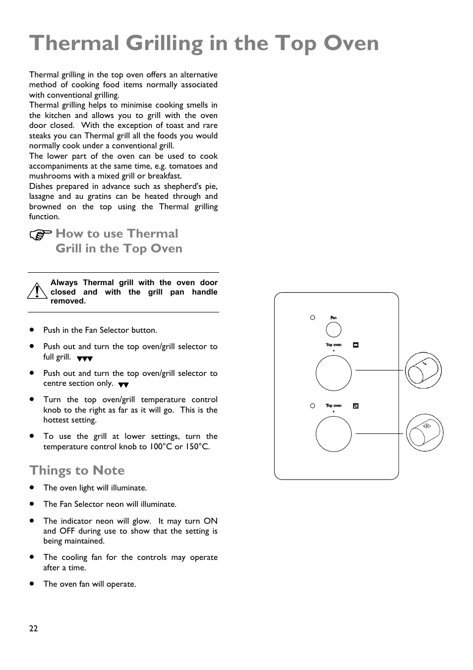 Thermal grilling in the top oven, How to use thermal grill in the top oven | John Lewis JLDUOS705 User Manual | Page 22 / 36