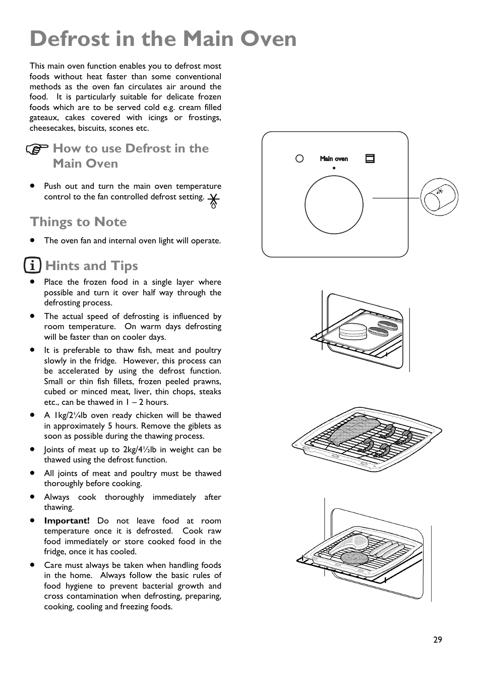 Defrost in the main oven, Hints and tips, How to use defrost in the main oven | John Lewis JLDUOS705 User Manual | Page 29 / 36