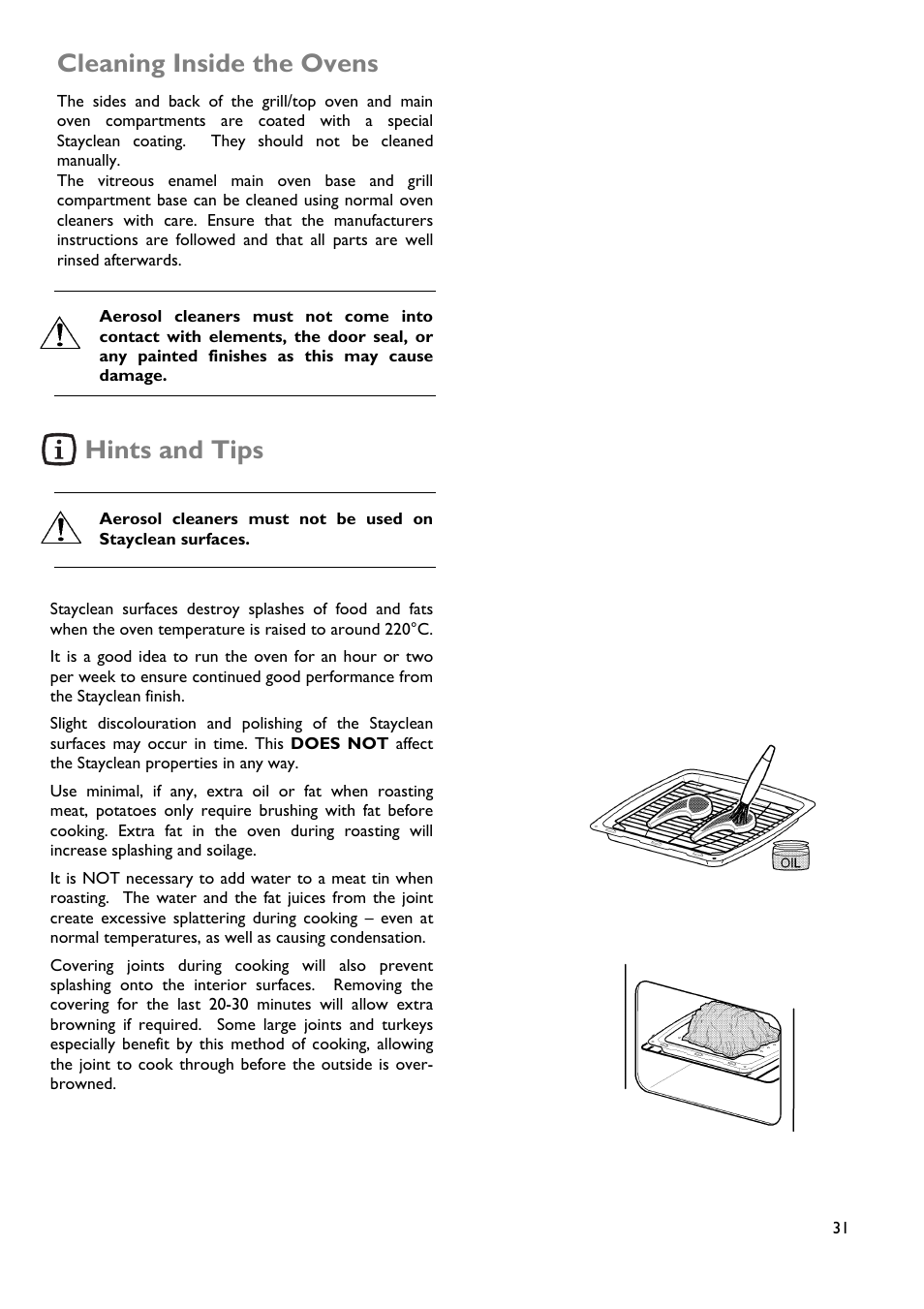 Cleaning inside the ovens, Hints and tips | John Lewis JLDUOS705 User Manual | Page 31 / 36