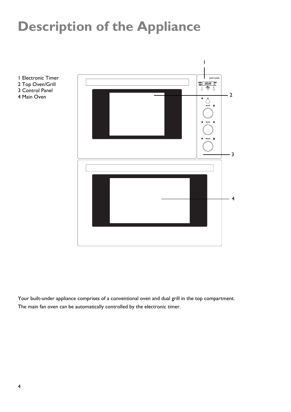 Description of the appliance | John Lewis JLDUOS705 User Manual | Page 4 / 36