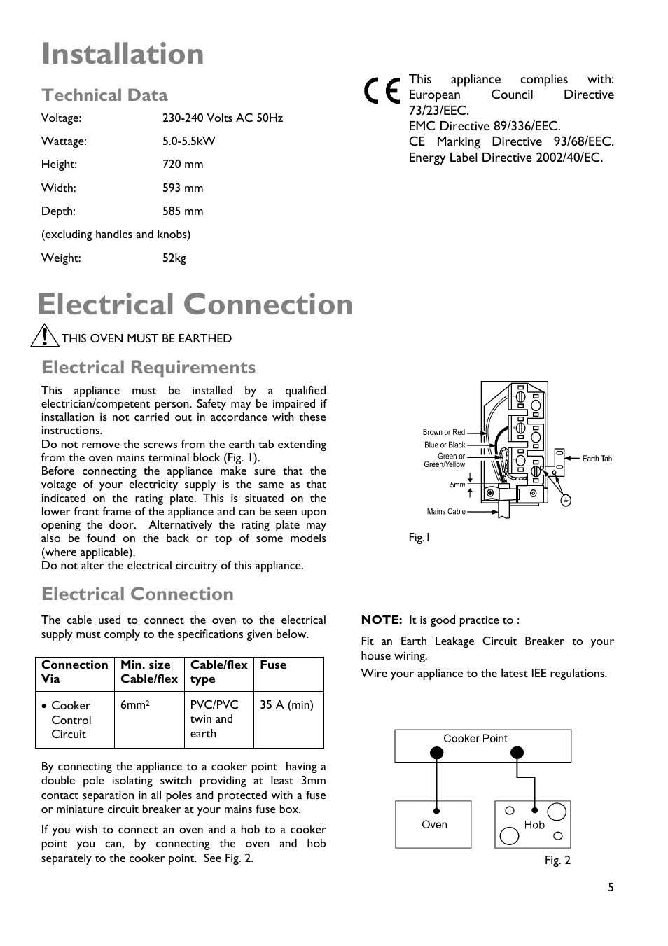 Installation, Electrical requirements, Electrical connection | Technical data | John Lewis JLDUOS705 User Manual | Page 5 / 36