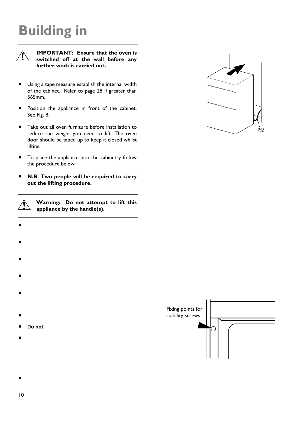 Building in | John Lewis JLBIDOS904 User Manual | Page 10 / 32