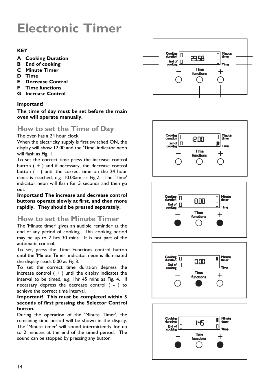 Electronic, Timer, How to set the time of day | How to set the minute timer | John Lewis JLBIDOS904 User Manual | Page 14 / 32