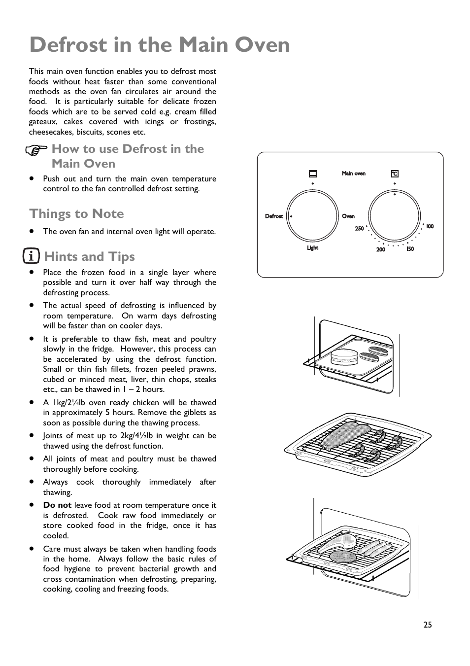 Defrost in the main oven, Hints and tips, How to use defrost in the main oven | John Lewis JLBIDOS904 User Manual | Page 25 / 32