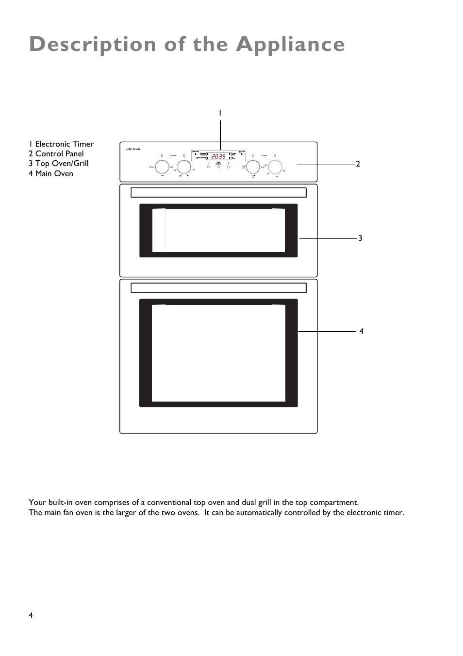 Description of the appliance | John Lewis JLBIDOS904 User Manual | Page 4 / 32